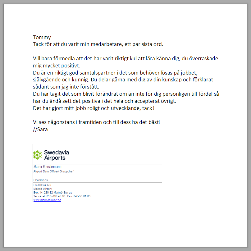Brev från Gruppchef